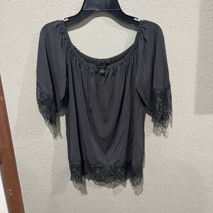 Banana Republic Charcoal Lace Trim Blouse